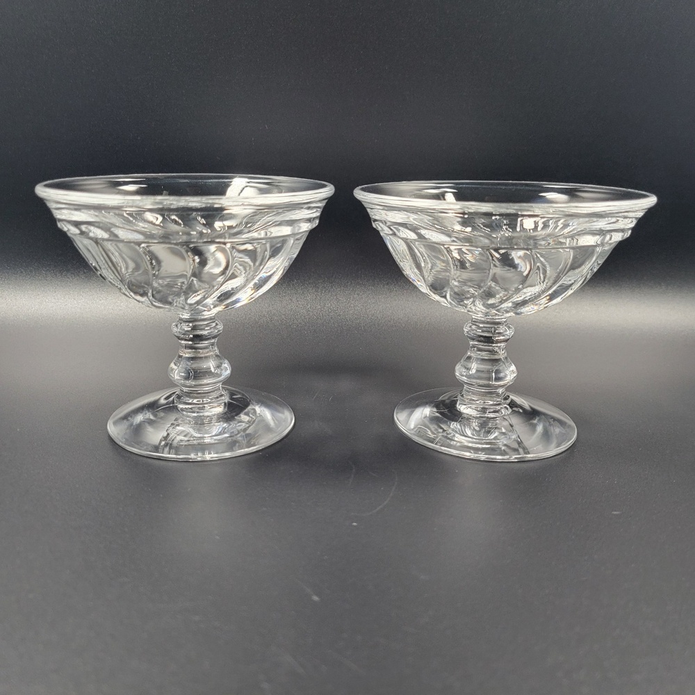 VTG Fostoria Colony 2412 Swirl Footed Low Champagne Tall Sherbet‎ Pair Set Of 2